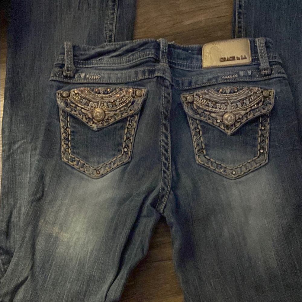 Grace in LA Women's Blue Embellished Jeans